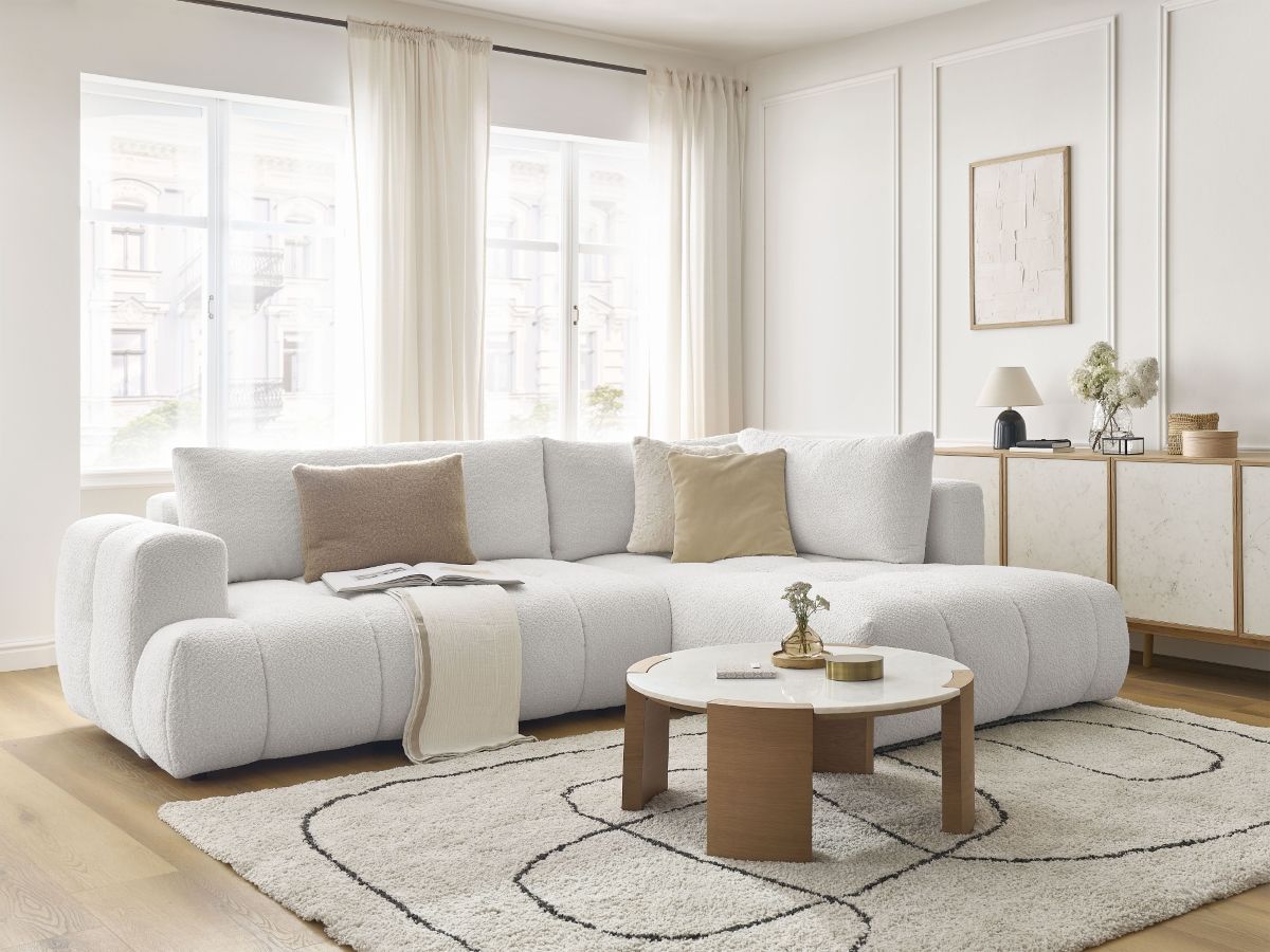 Canapé d'angle L convertible FUJI tissu bouclette