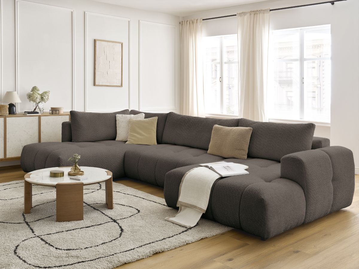 Canapé panoramique convertible FUJI tissu bouclette