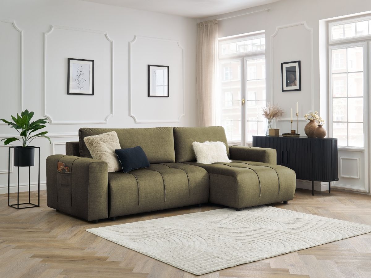 Canapé d'angle réversible convertible coffre ARSENE tissu velours