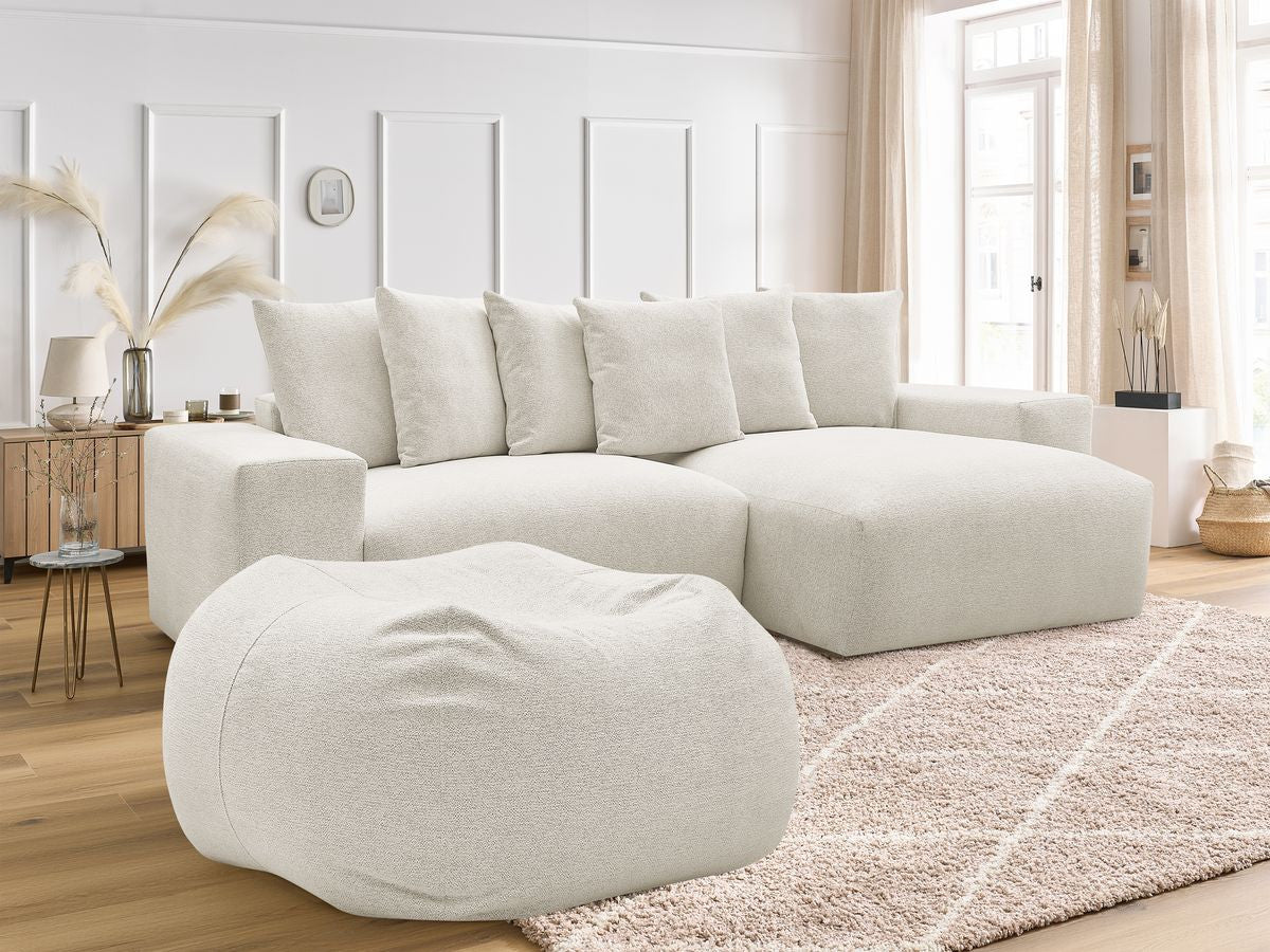 Canapé d'angle fixe réversible VOLTAIRE tissu chiné avec pouf