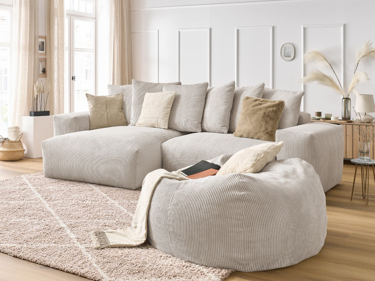VOLTAIRE omkeerbare corduroy hoekbank met poef