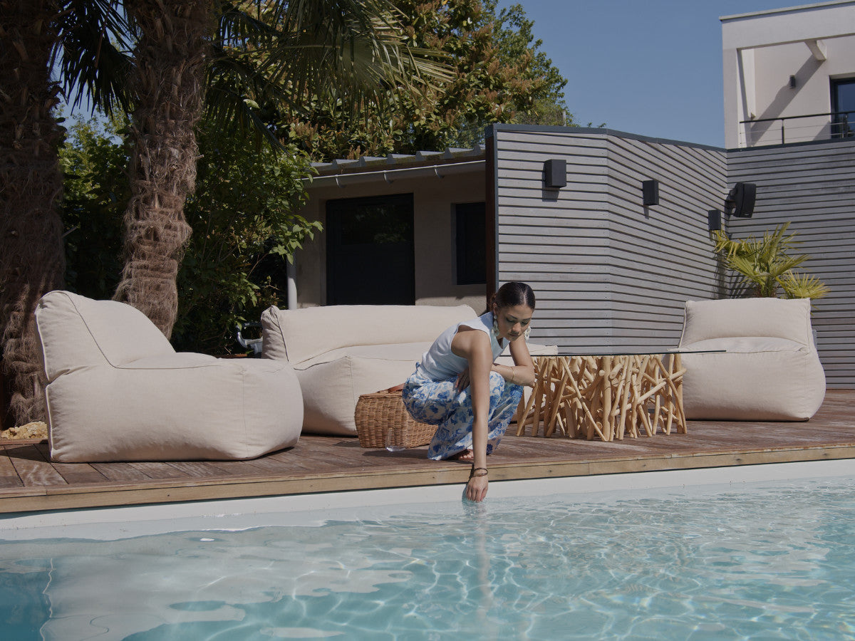 Canapé de jardin modulable RIVIERA avec 1 chauffeuse 1 place, 1 chauffeuse 2 places et 1 méridienne