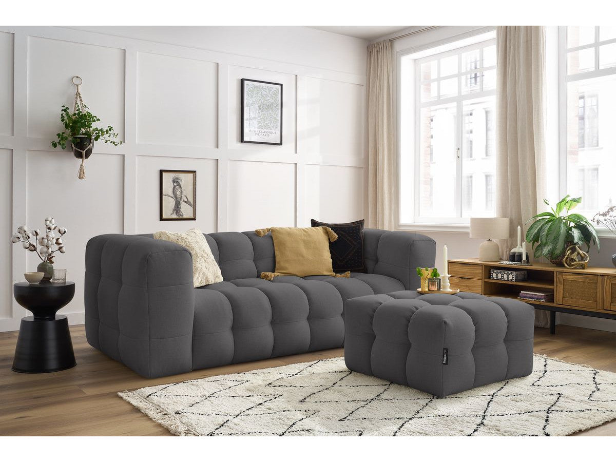 Canapé droit convertible 3 places CLOUD tissu lisse avec pouf