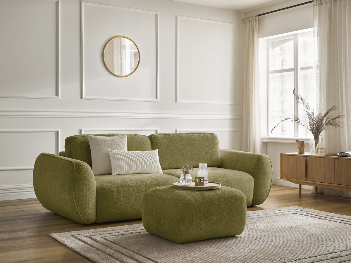 Canapé droit convertible 3 places DENISE tissu texturé avec pouf