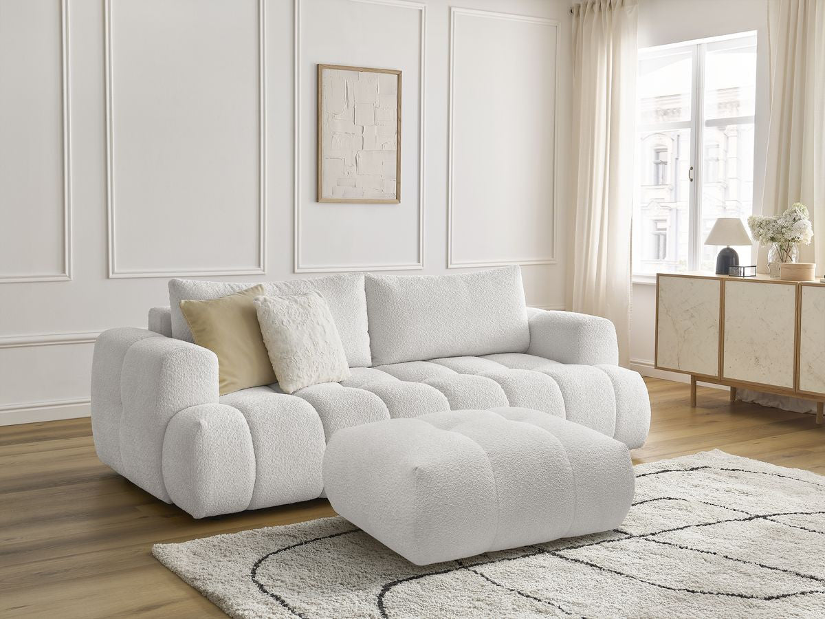 Canapé droit convertible 3 places FUJI tissu bouclette avec pouf