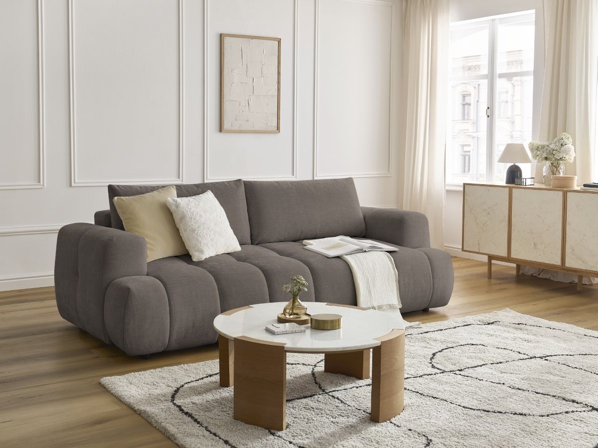 Canapé droit convertible 3 places FUJI  tissu lisse