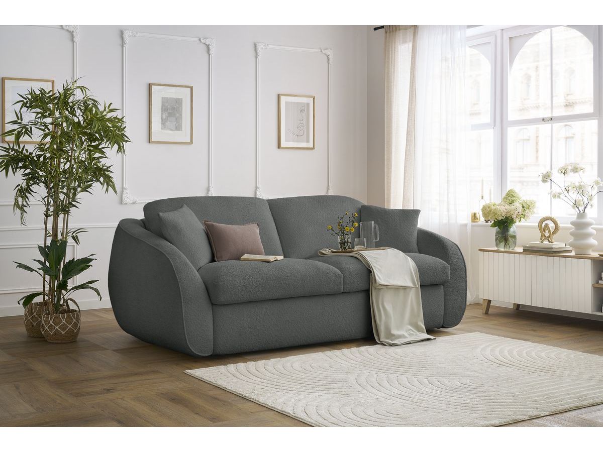 Canapé droit convertible CEZANNE ouverture express tissu bouclette