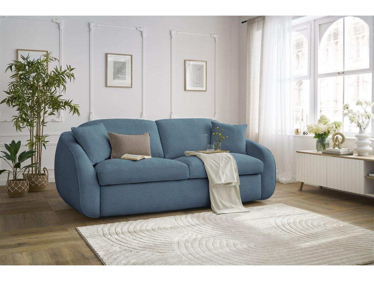 Canapé droit convertible CEZANNE ouverture express tissu lisse