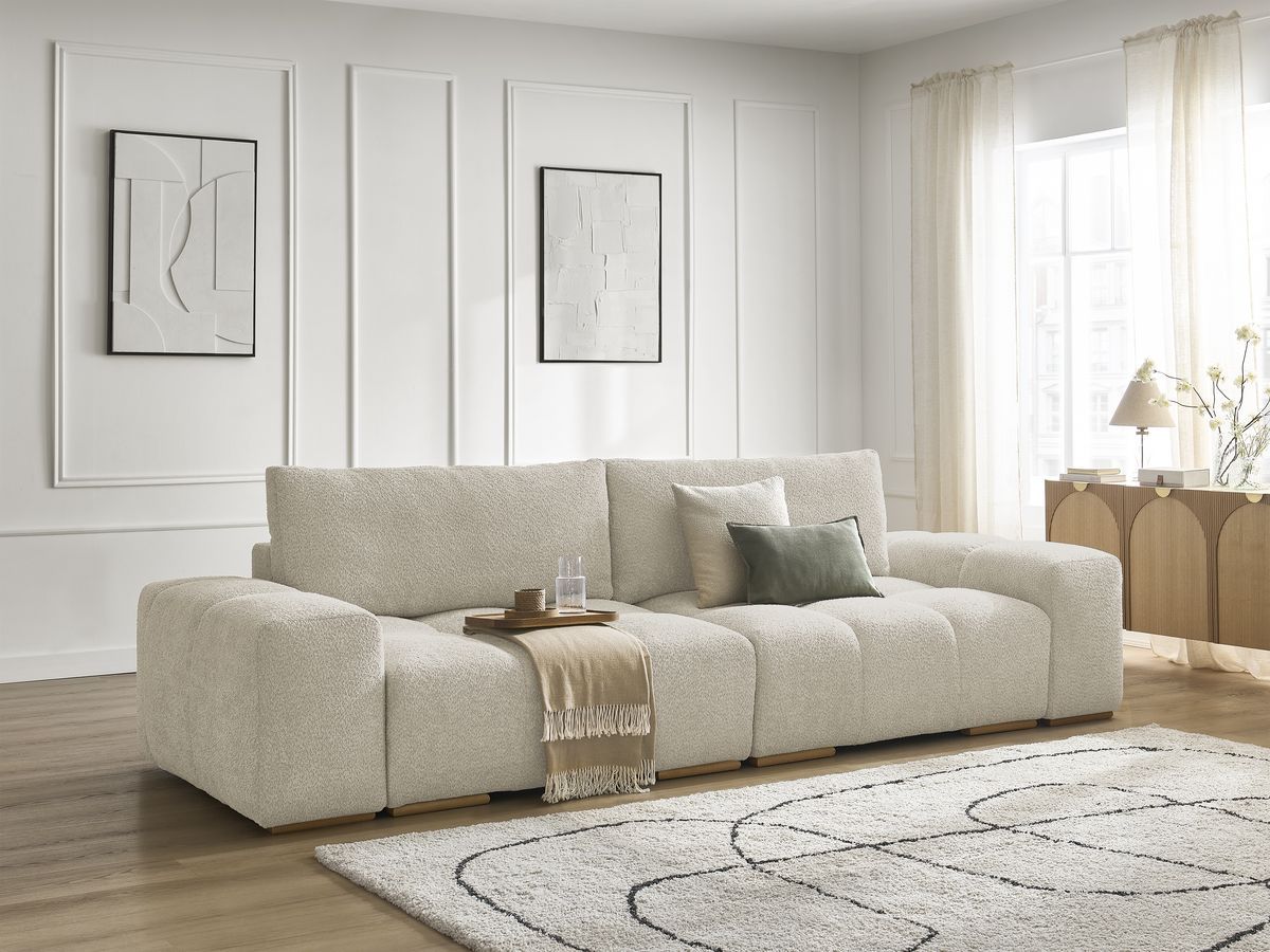 Canapé droit convertible coffre ANAKIN tissu bouclette