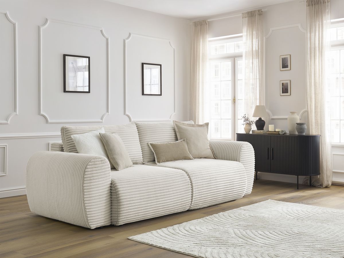 Canapé droit convertible coffre LUCIEN gros côtelé doux