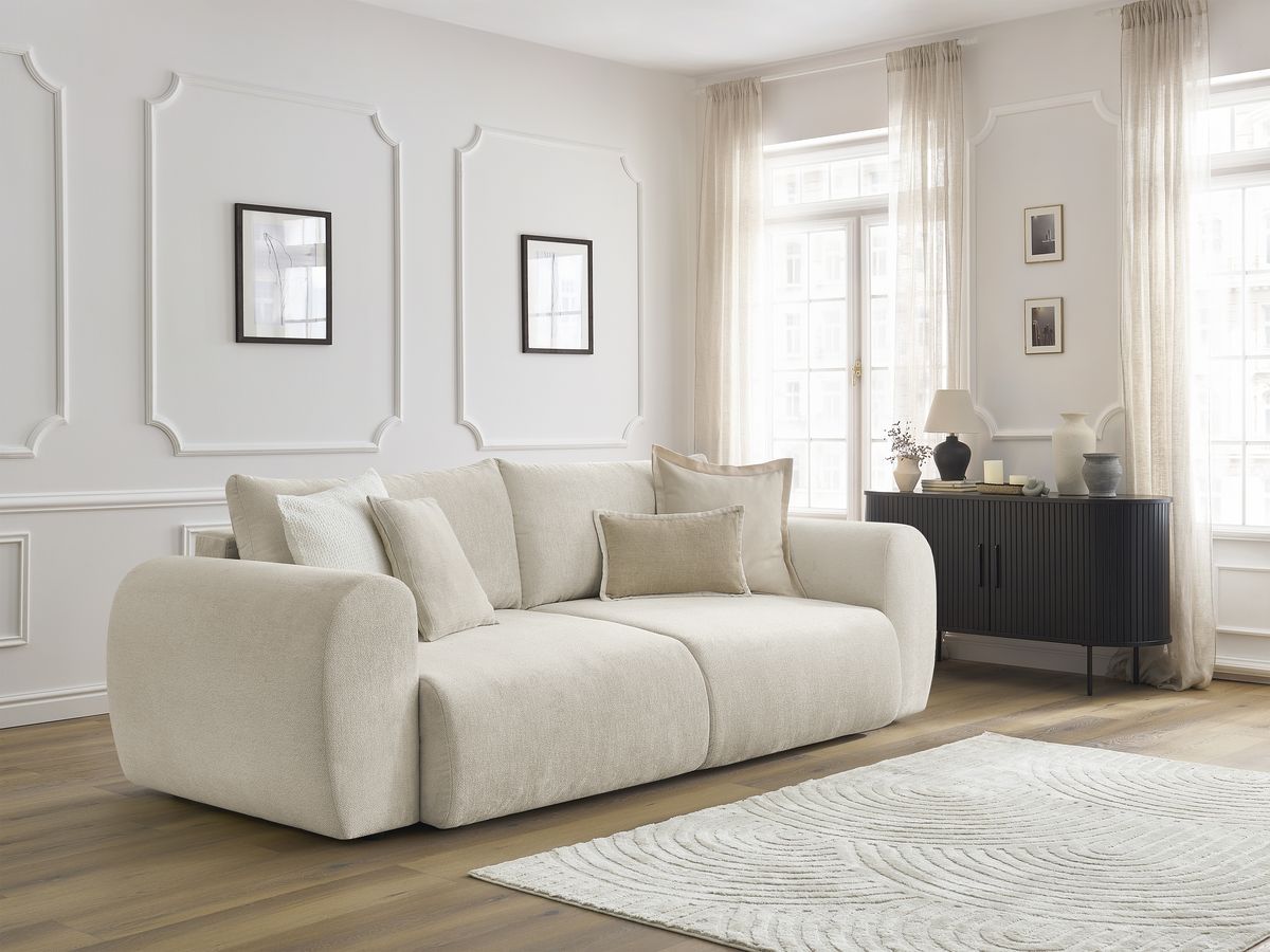 LUCIEN rechte slaapbank met opbergvak, gladde stof