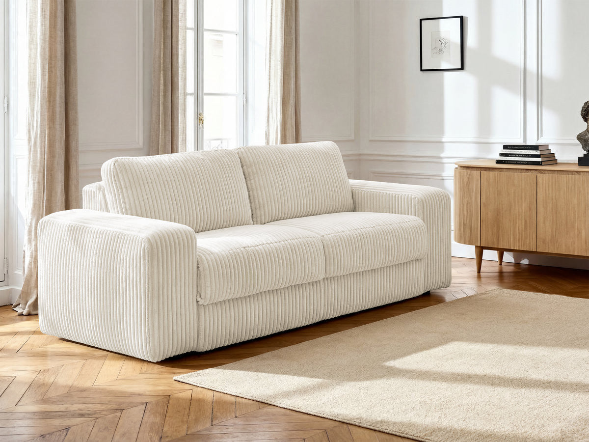 Canapé droit convertible IBIZA ouverture express velours côtelé