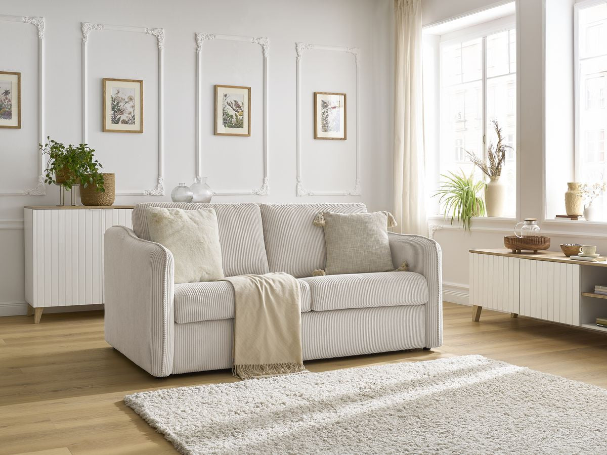 Canapé droit convertible LENNY ouverture express 2 plis velours côtelé