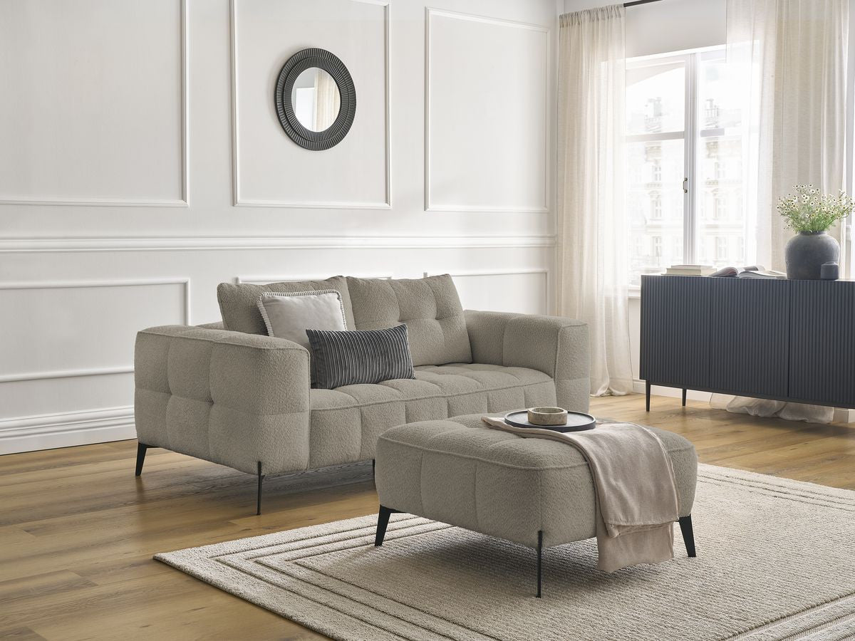 ANIS vaste 2-zits rechte bank in badstof met poef