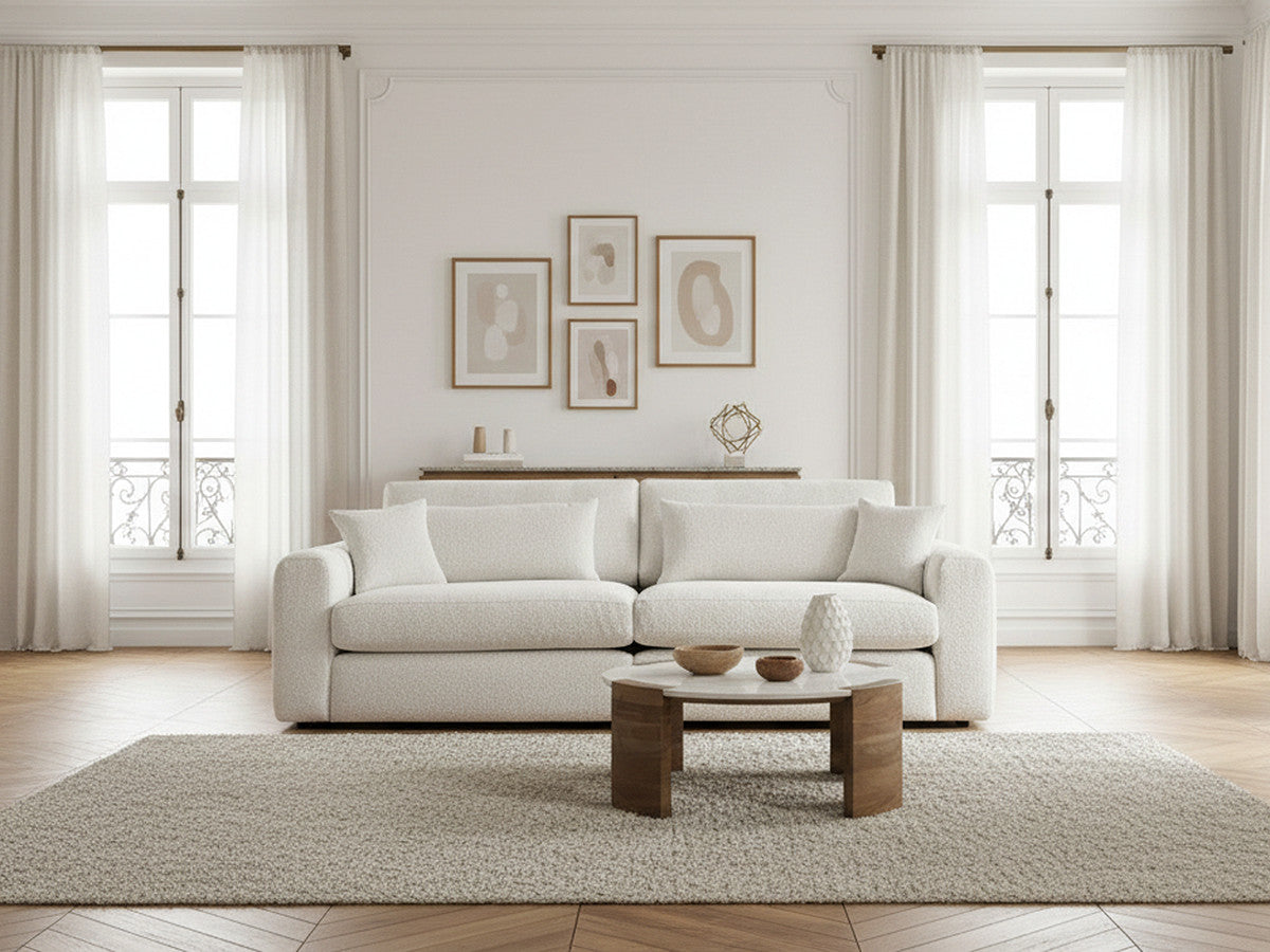 Canapé droit fixe 2 places BELMONT tissu bouclette