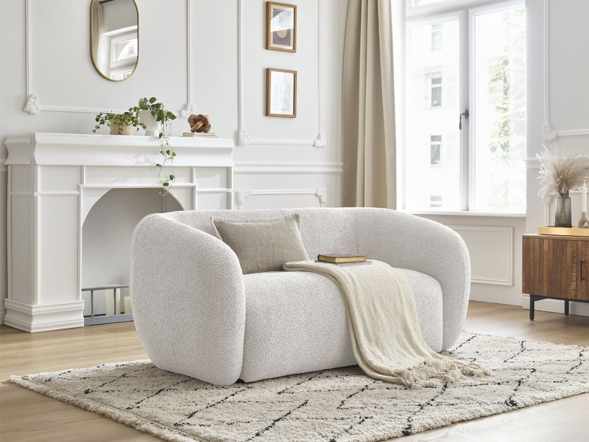 Canapé droit fixe 2 places CELINE tissu bouclette