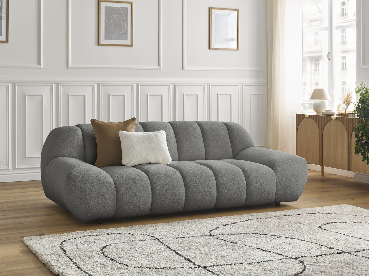 Canapé droit fixe 2 places HAYDEN tissu bouclette