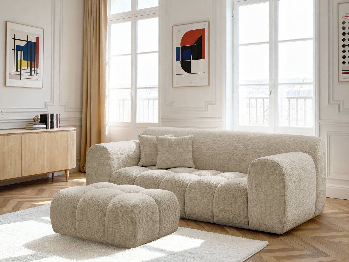 MELISSE 2-zits vaste rechte bank in structuurstof met voetenbank