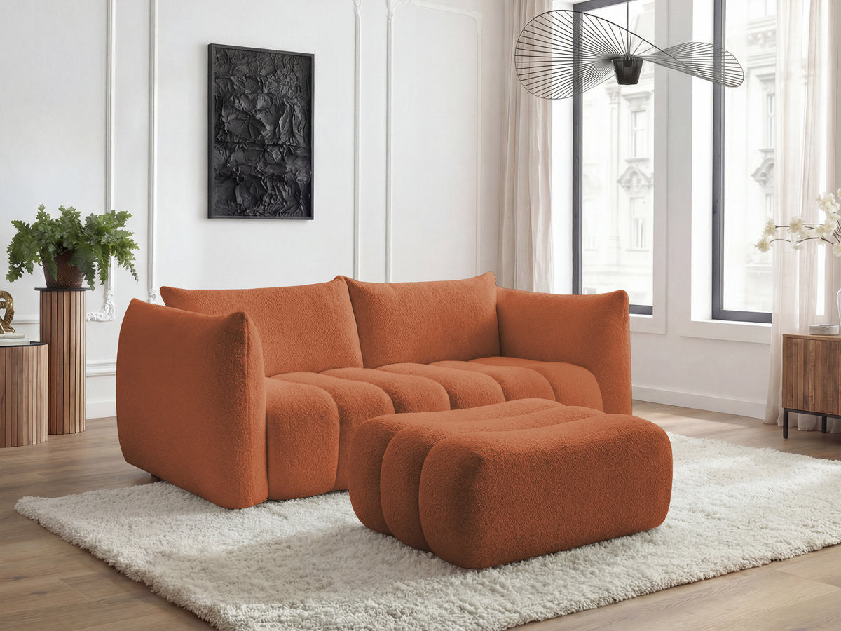 Canapé droit fixe 3 places AZRA tissu bouclette avec pouf