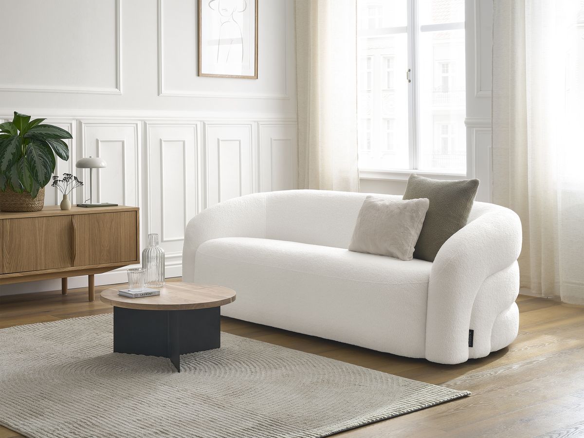 Canapé droit fixe 3 places ELINA tissu bouclette