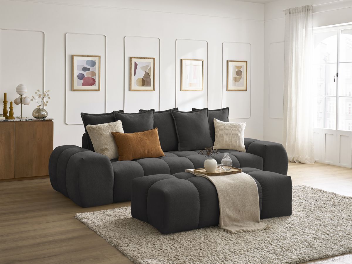 EVEREST vaste 3-zits rechte bank in structuurstof met voetenbank