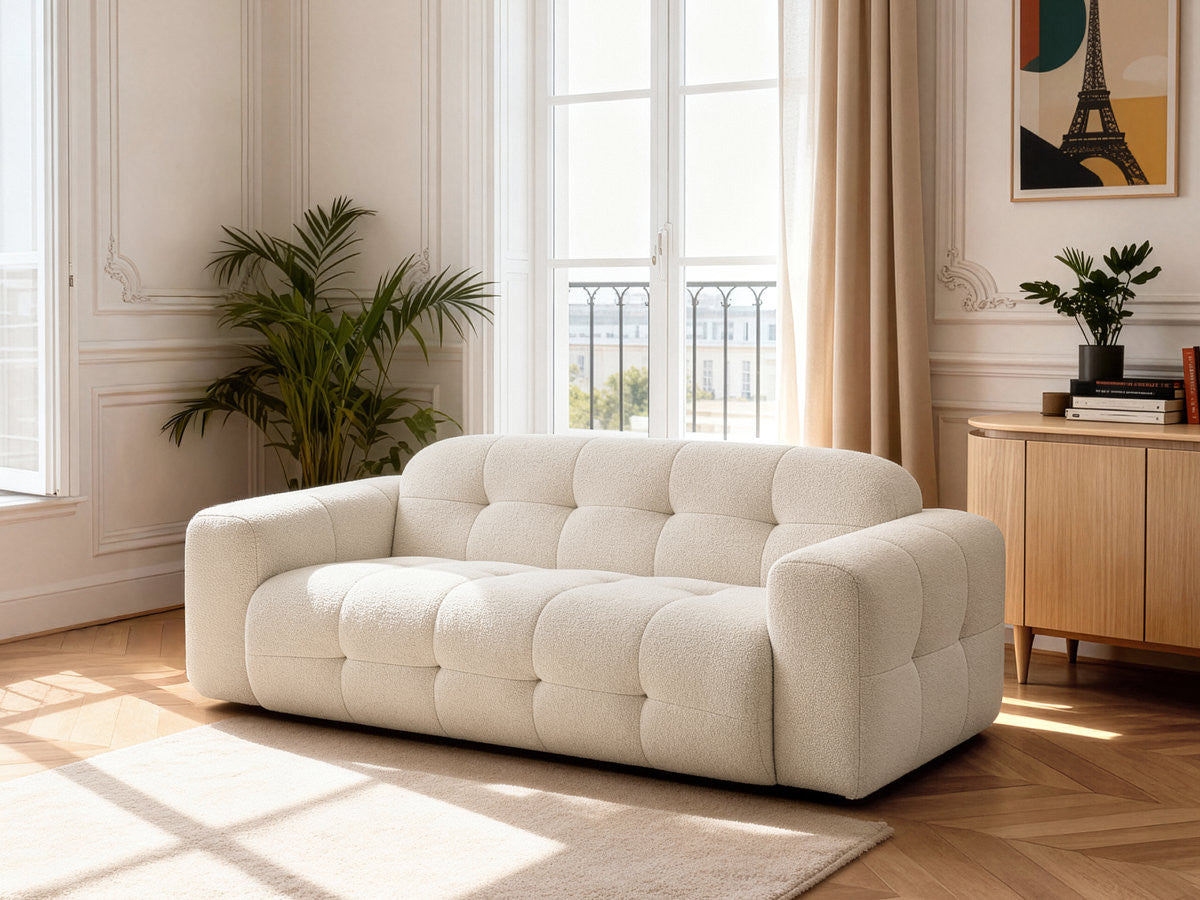 LAURA 3-zits vaste rechte bank in gemêleerde stof