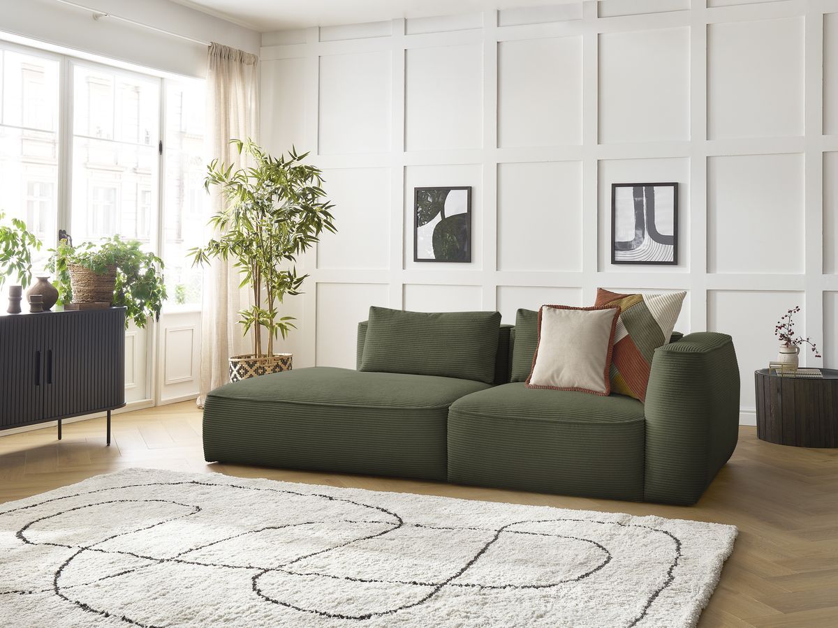 LEOPOLD 3-zits vaste rechte bank in corduroy