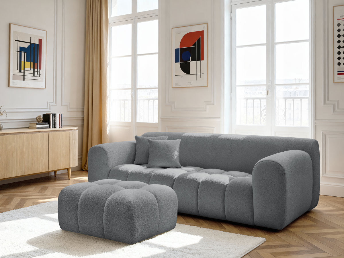 Canapé droit fixe 3 places MELISSE tissu chiné avec pouf