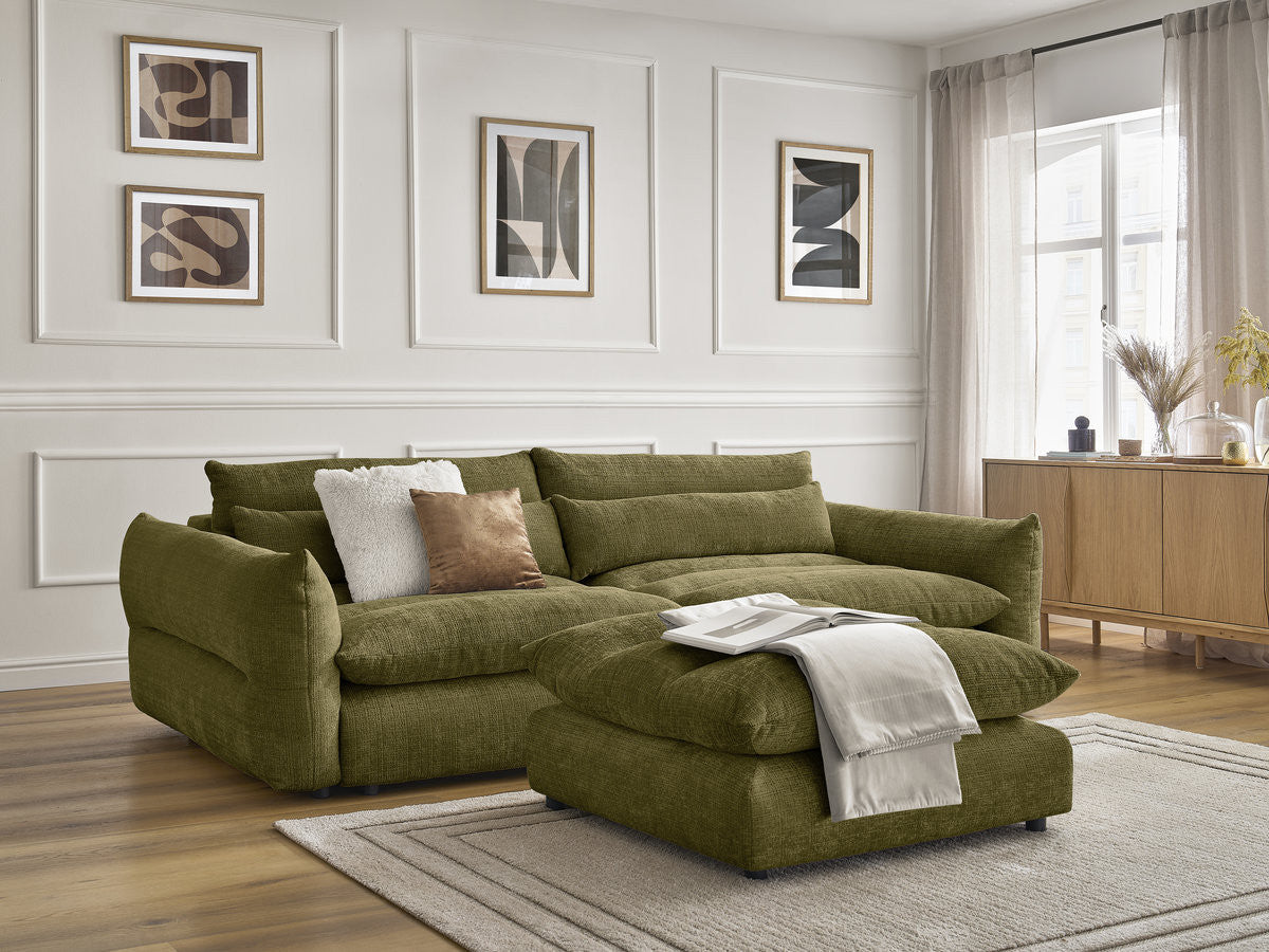 NEIL vaste 3-zits rechte bank in structuurstof met voetenbank