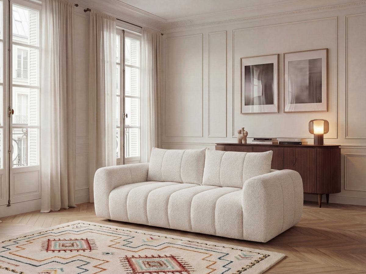 NESTY 3-zits vaste rechte bank in gemêleerde stof