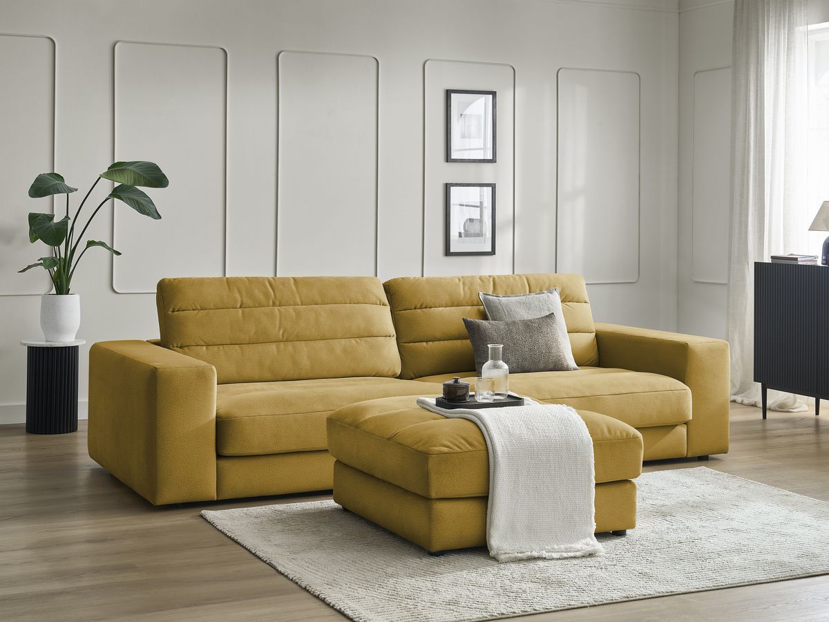 Canapé droit fixe 3 places SIERRA velours avec pouf