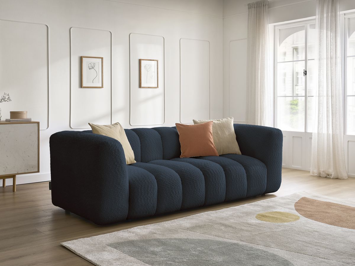 Canapé droit fixe 3 places TALIA tissu bouclette