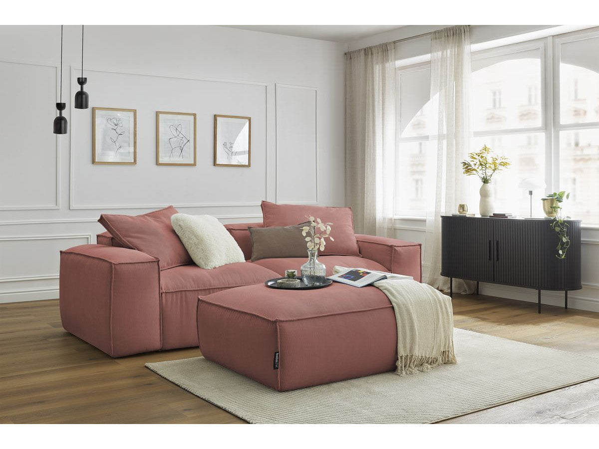Canapé droit fixe 3 places ultra moelleux BOHEME velours côtelé avec pouf
