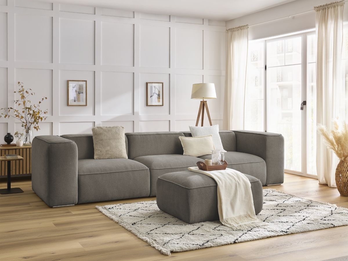 Canapé droit fixe 3 places ZEPHYR avec pouf