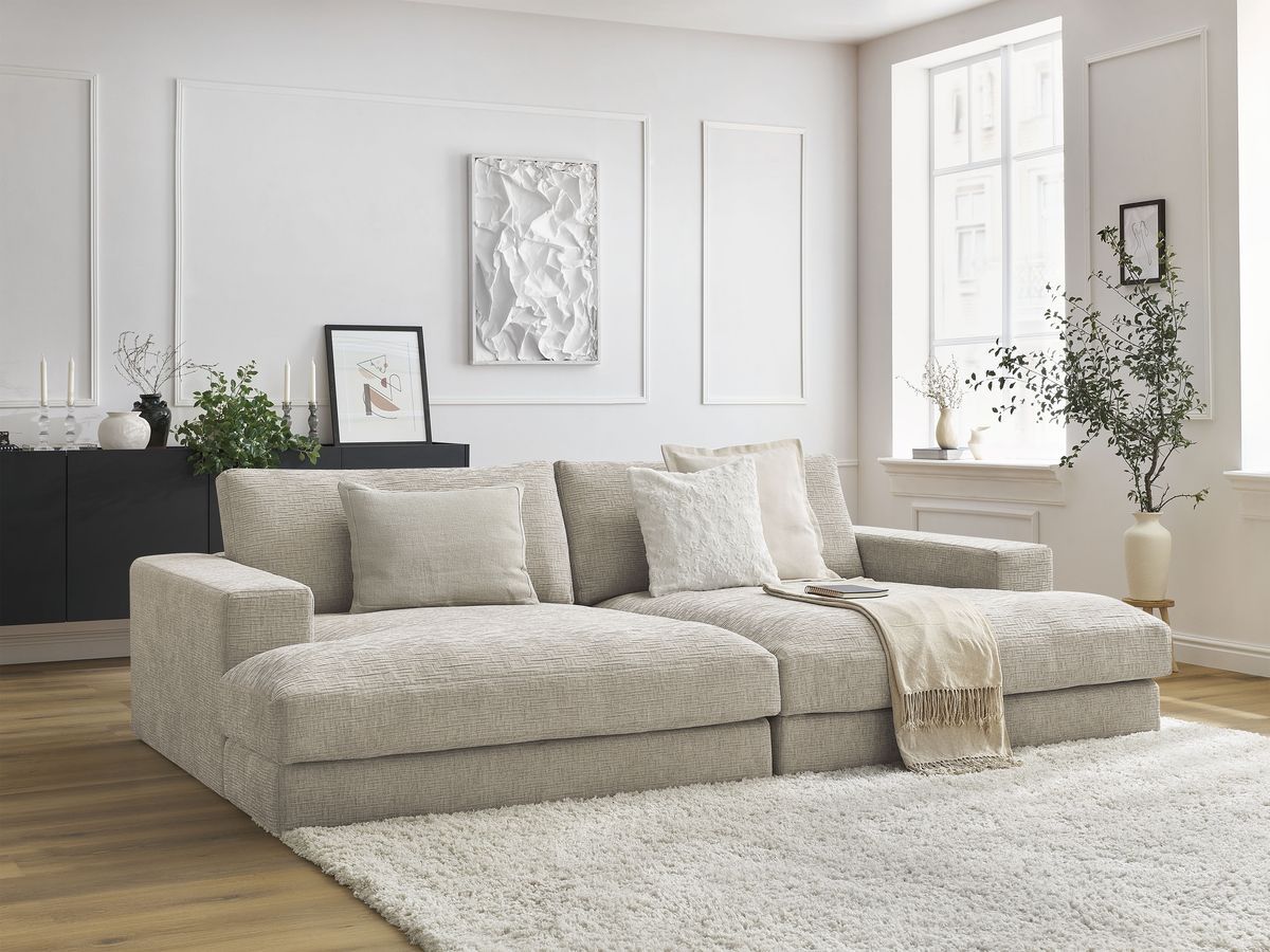 Canapé droit fixe 4 places compact LEONARD assise profonde tissu texturé