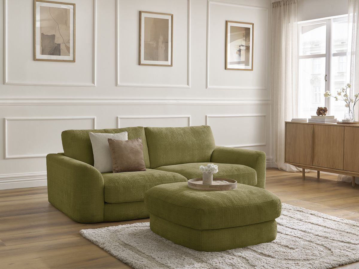 LEONORE vaste rechte bank in structuurstof met poef