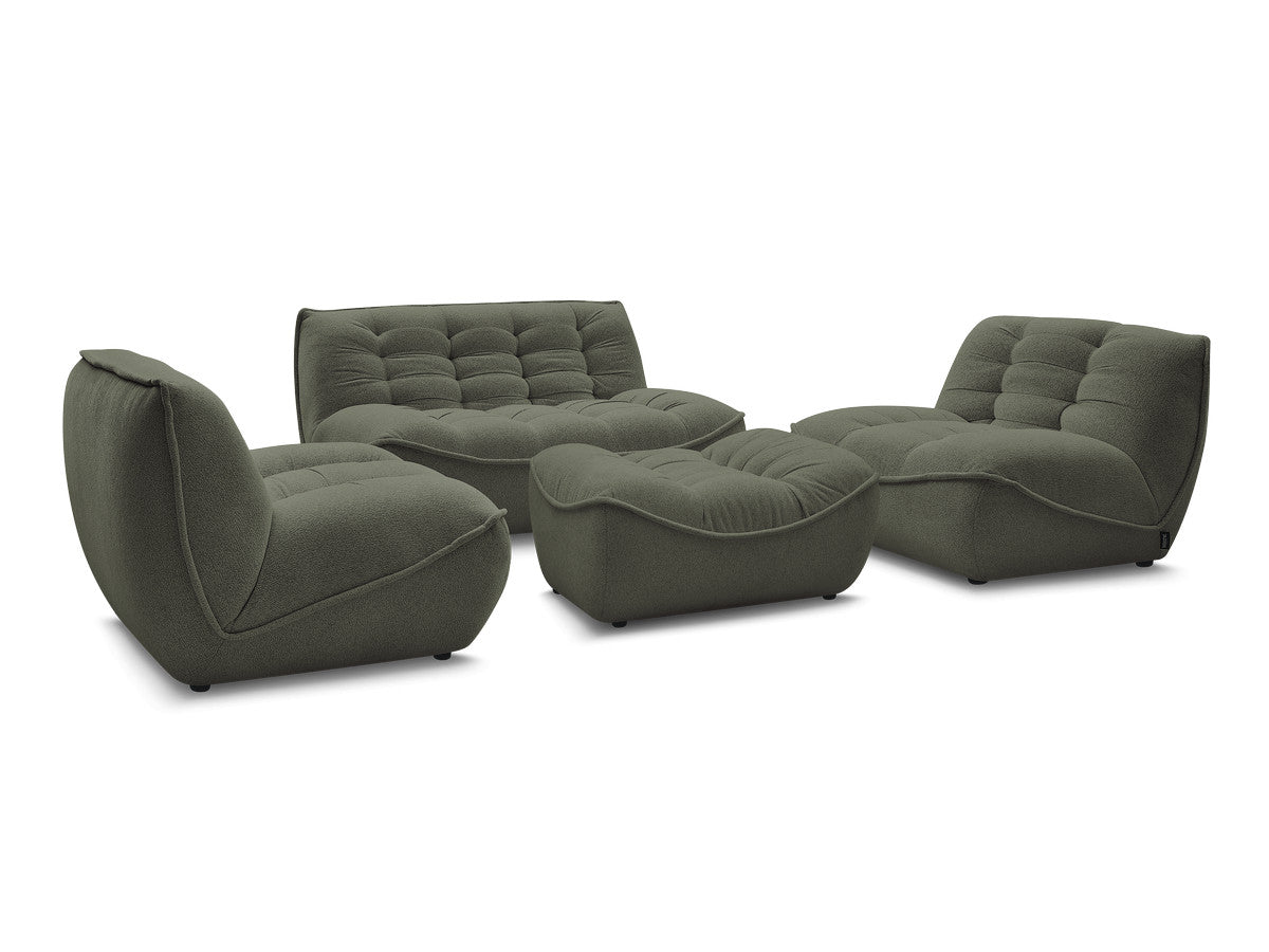 Modulaire vaste bank SERENA met twee 1-zits fauteuils en een 2-zits fauteuil in gemêleerde stof met voetenbank