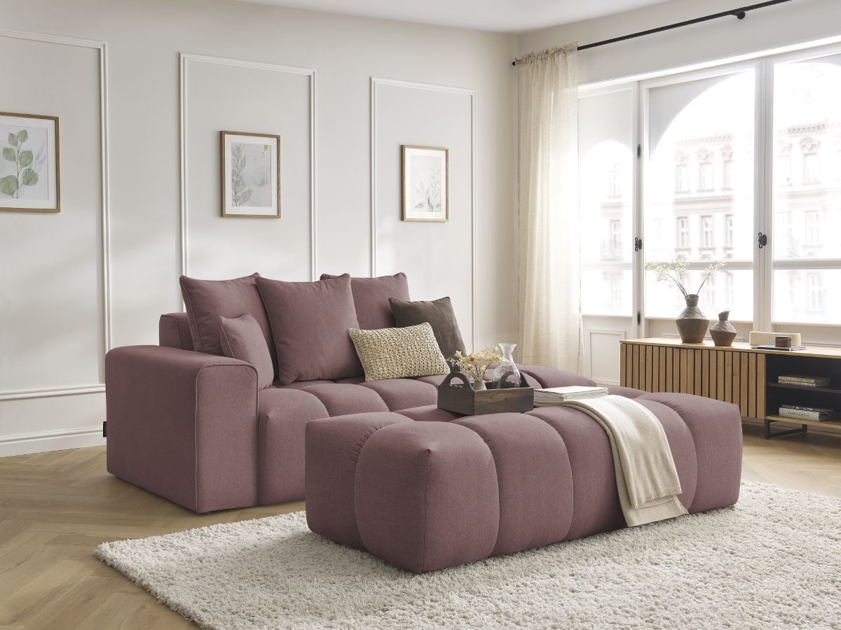 Canapé droit fixe MONT-BLANC tissu chiné avec pouf