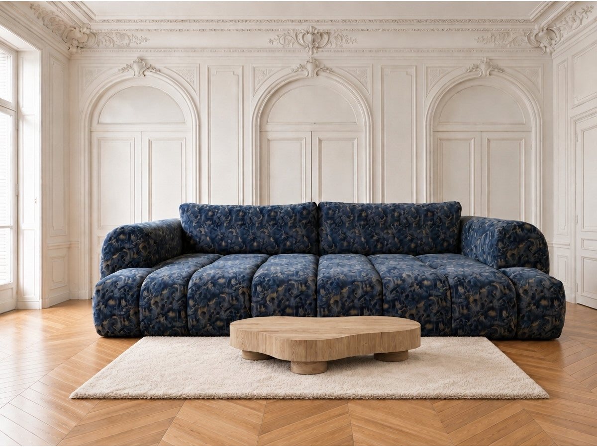 Canapé droit géant XXL 6 places FUJI tissu à motifs
