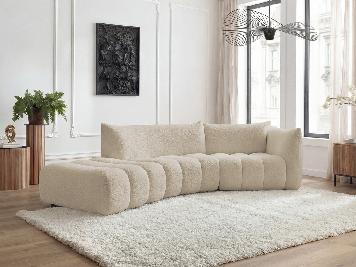 Canapé incurvé fixe 4 places AZRA tissu bouclette