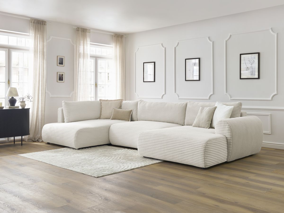 Canapé panoramique convertible coffre LUCIEN gros côtelé doux
