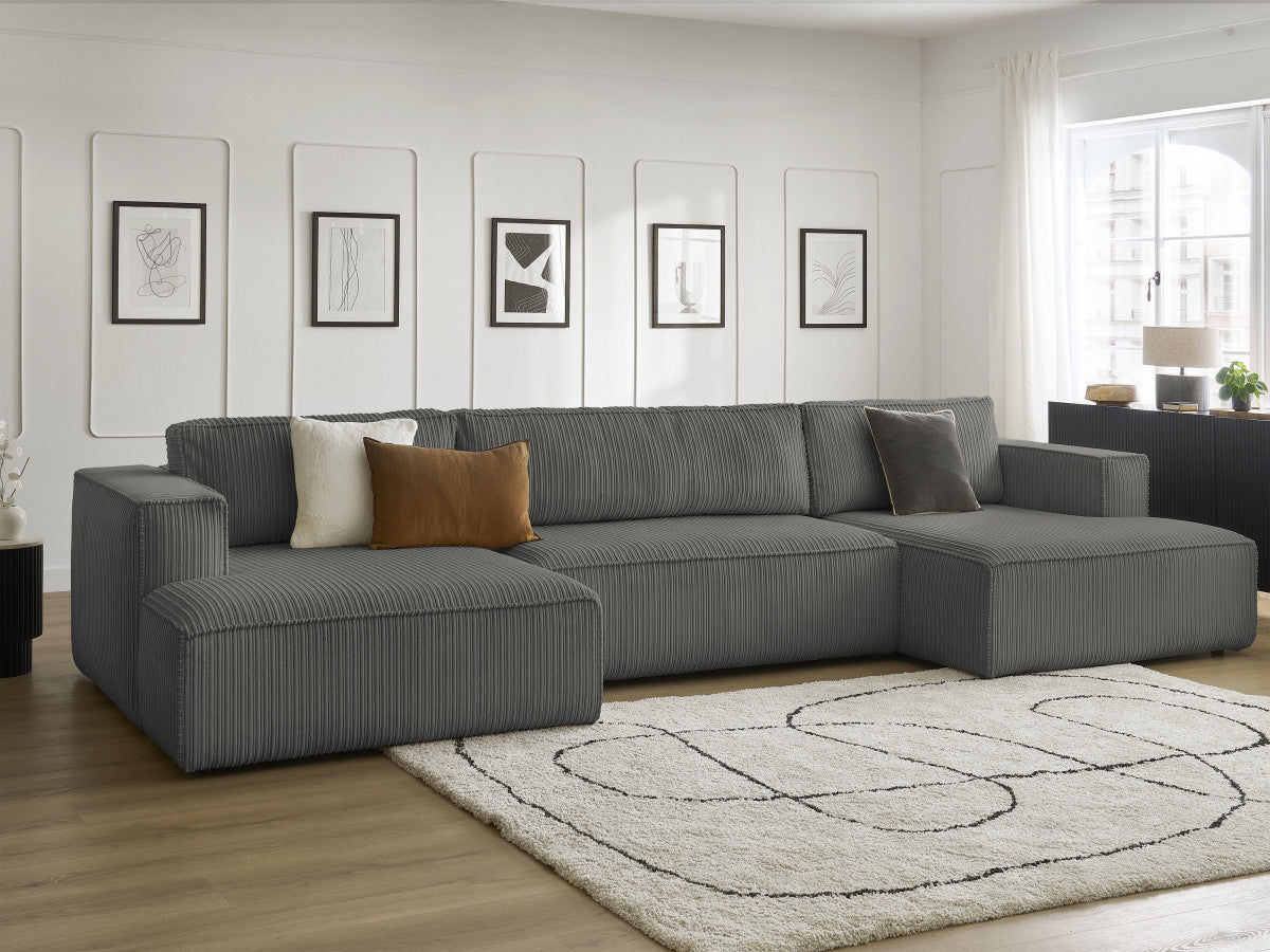 Canapé panoramique convertible coffre NINA velours côtelé