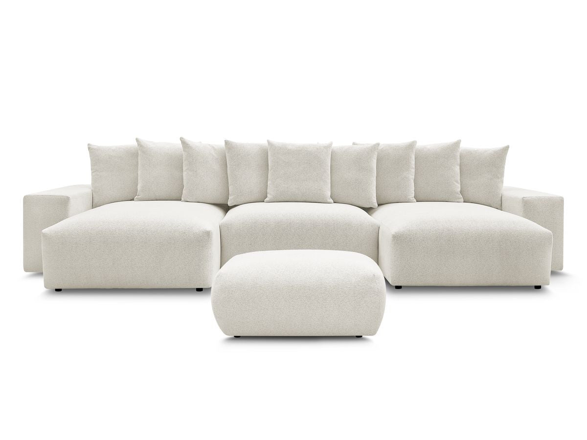 Canapé panoramique convertible coffre VOLTAIRE tissu chiné avec pouf