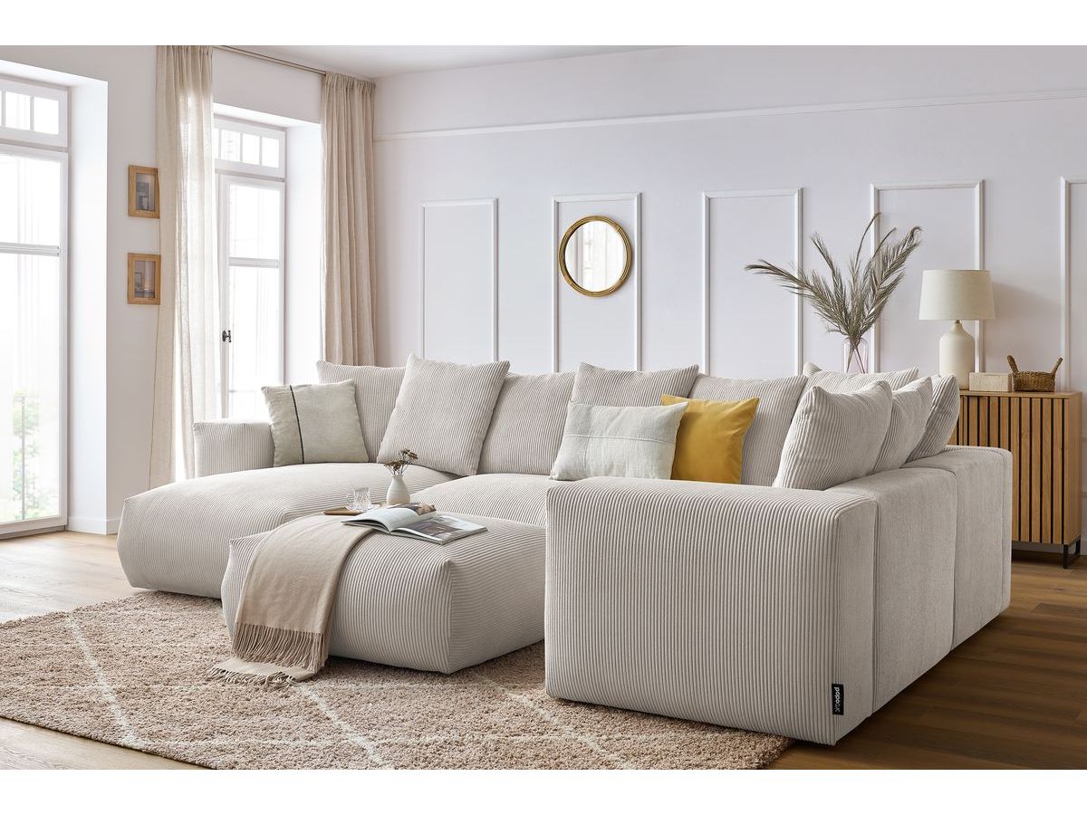 VOLTAIRE modulaire vaste panoramische bank met 1 chaise longue, 1 hoek, 2 fauteuils en 1 poef