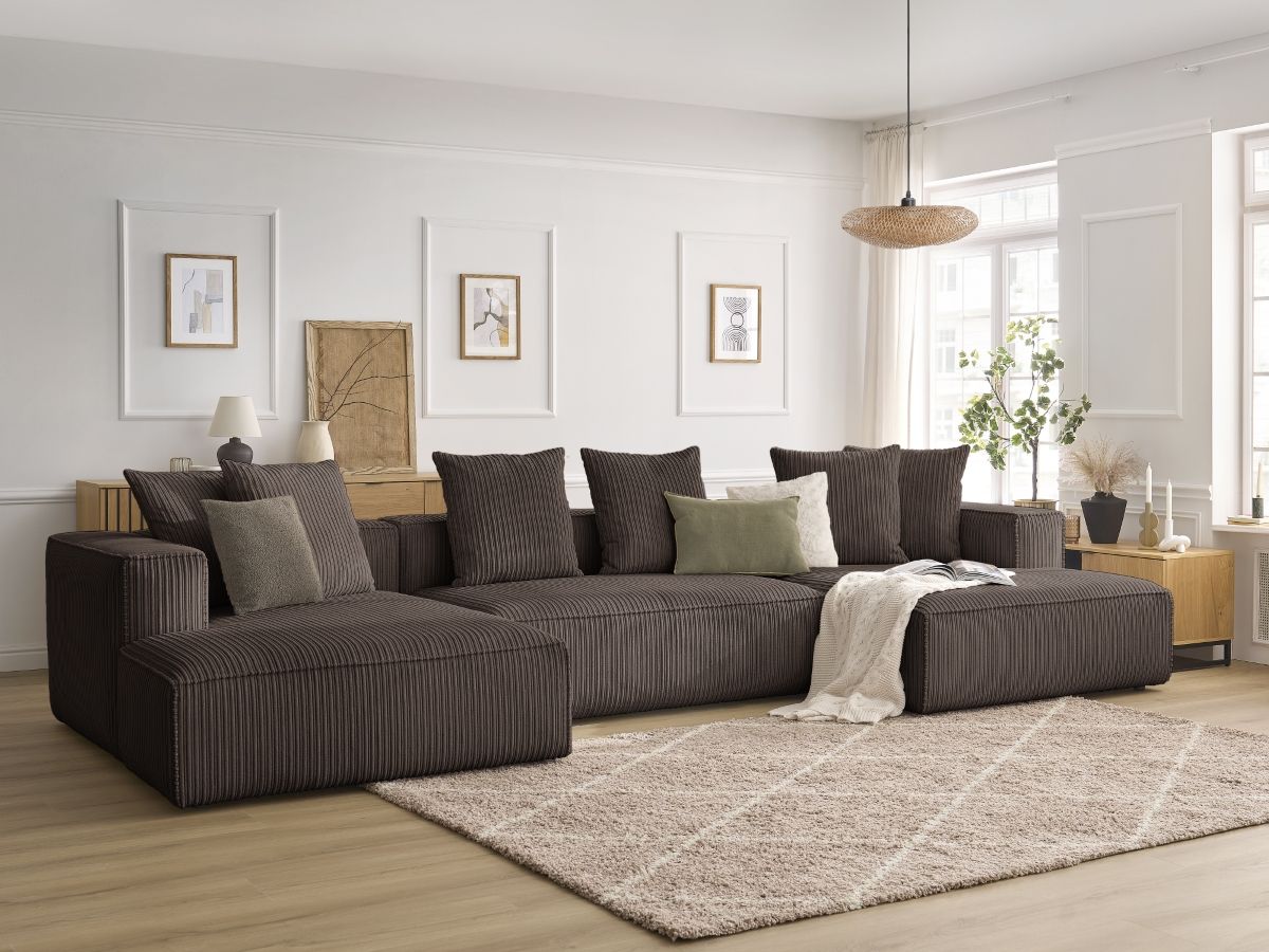 Canapé panoramique fixe NINA velours côtelé