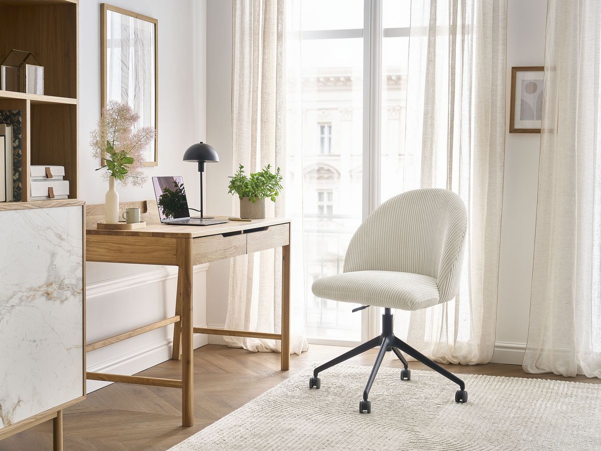 Chaise de bureau LALIE tissu velours côtelé et pietement à roulettes avec hauteur ajustable