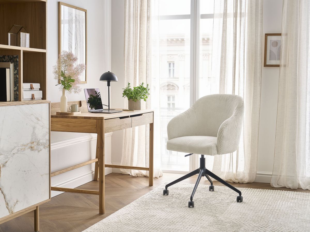 Chaise de bureau SOPHIE tissu velours côtelé et pietement à roulettes avec hauteur ajustable