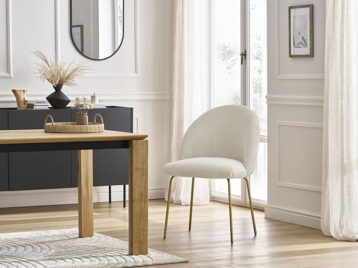 Chaise LALIE tissu velours côtelé et pieds métal or