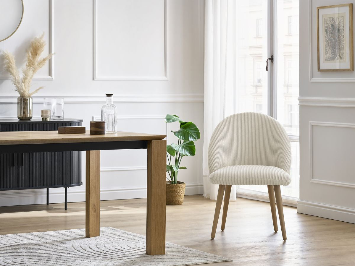 Chaise LALIE tissu velours côtelé et pieds scandinaves bois