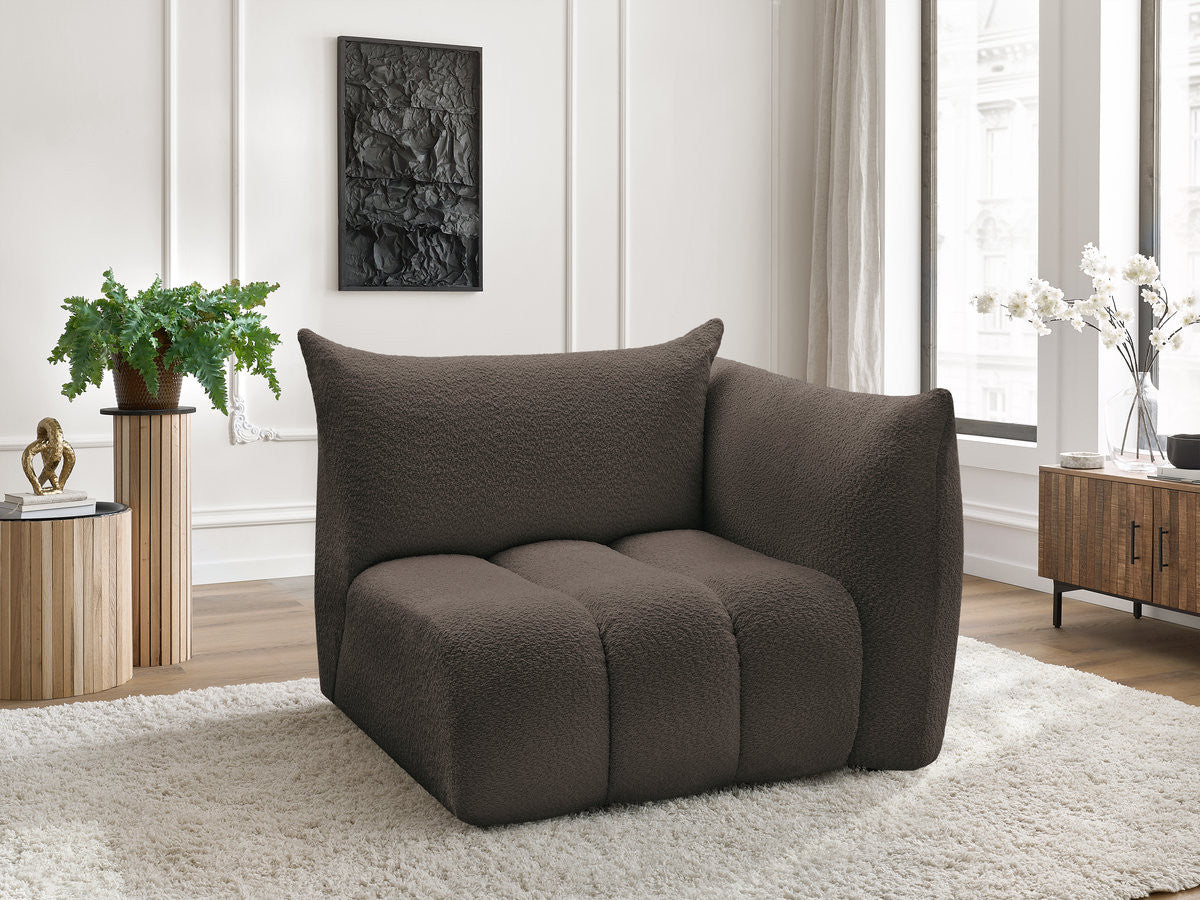 Chauffeuse 1 place avec accoudoir pour canapé modulable AZRA tissu bouclette